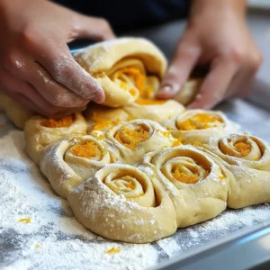 Shaping dough for sourdough orange rolls recipe