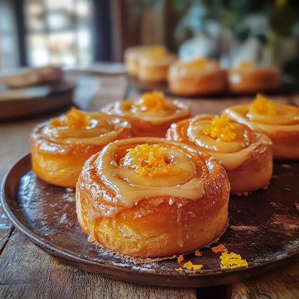 Freshly baked sourdough orange rolls recipe with citrus glaze