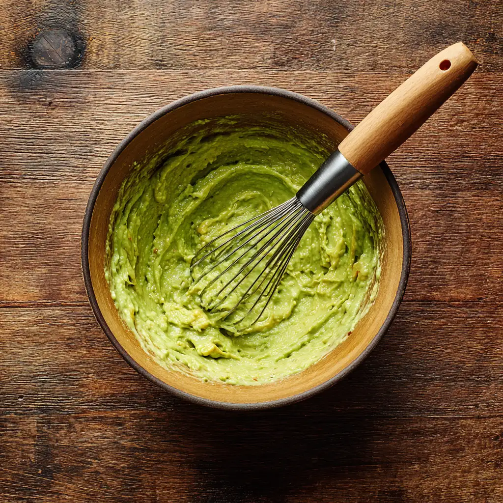 Whisking avocado and sugar for brownies