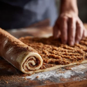 rolling vegan cinnamon rolls with filling