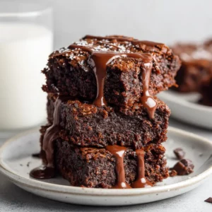 Served fudgy vegan brownies with milk