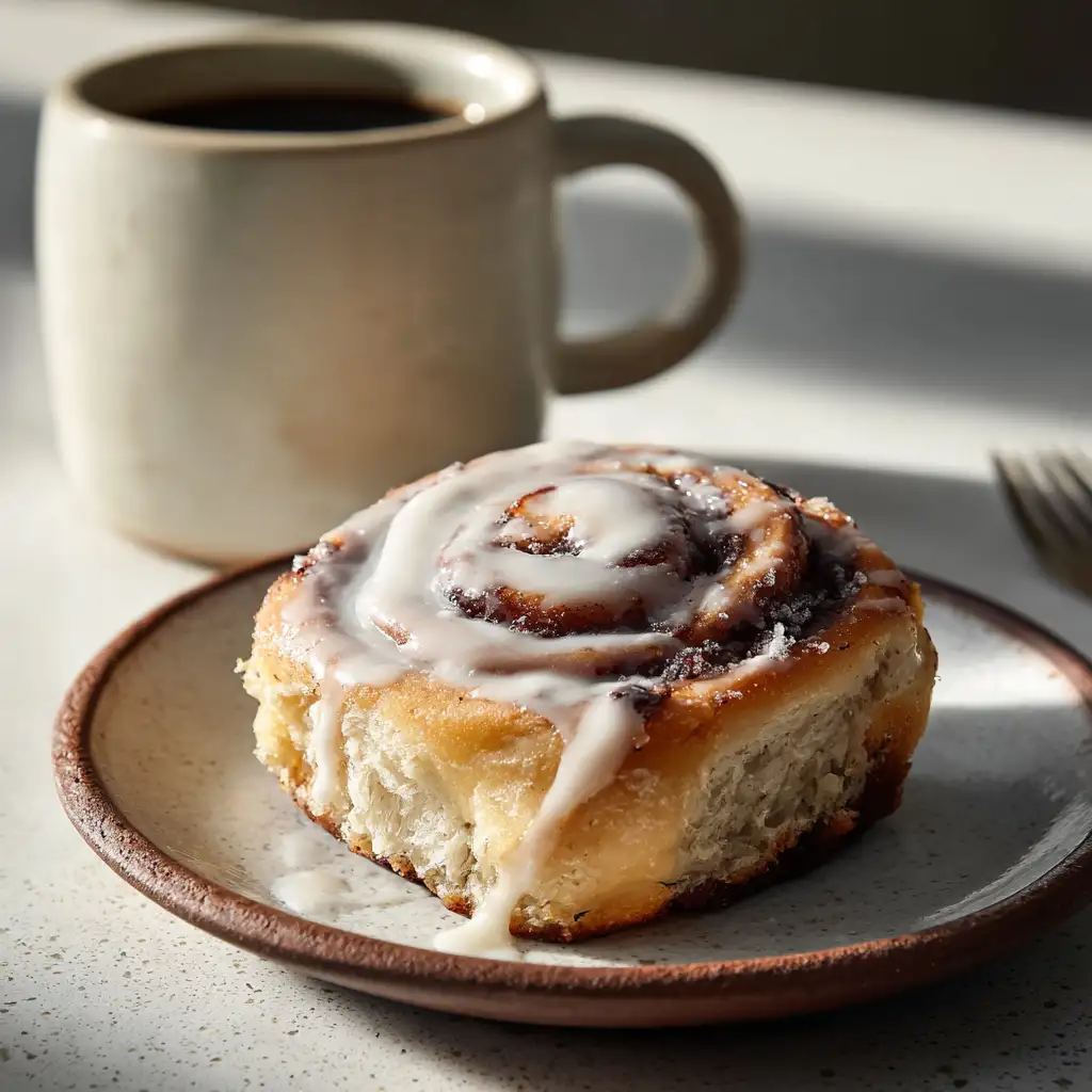 vegan cinnamon roll plated for breakfast