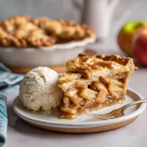 serving vegan apple pie with ice cream