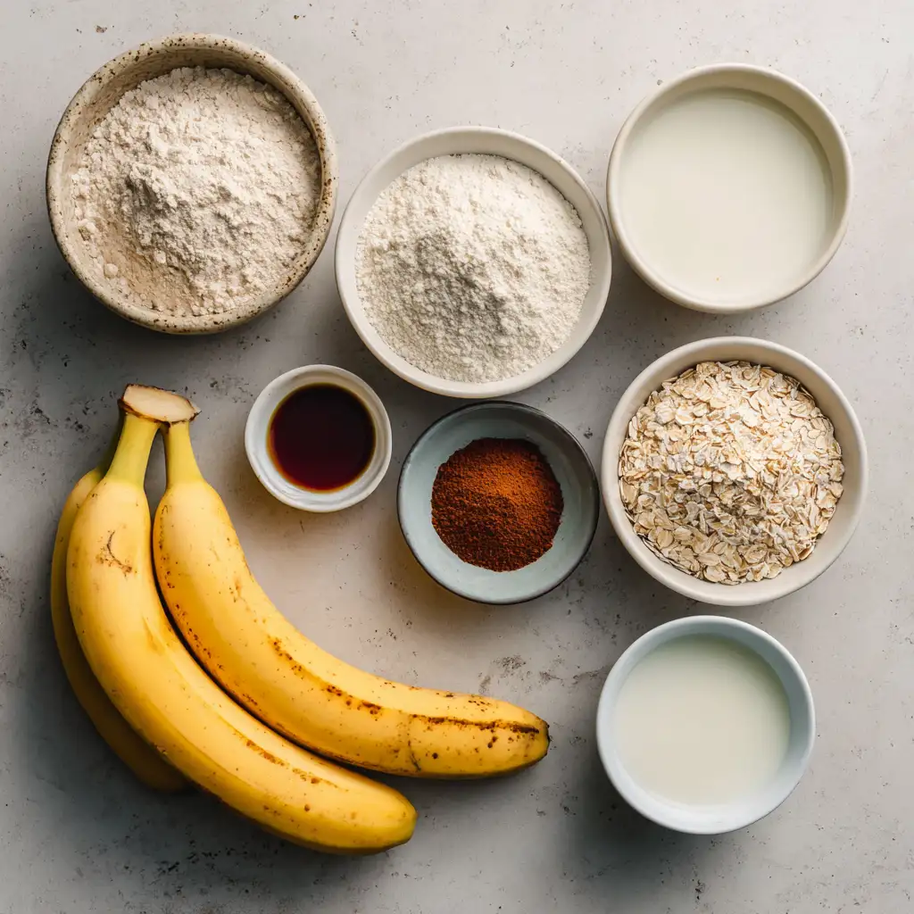 Vegan banana bread ingredients flat lay