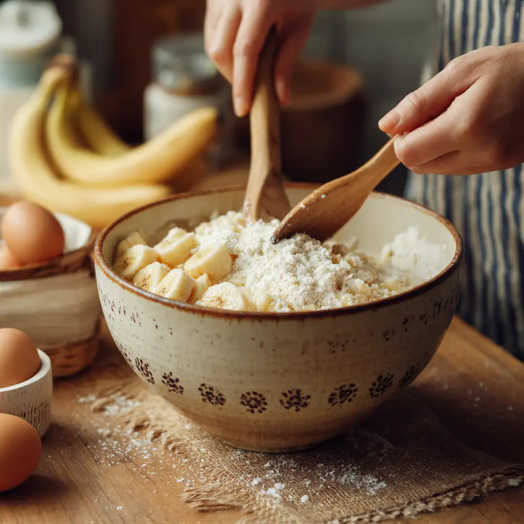 Mixing vegan banana bread batter