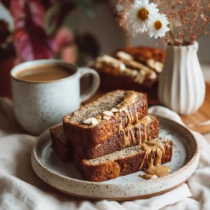 Vegan banana bread slices with almond butter
