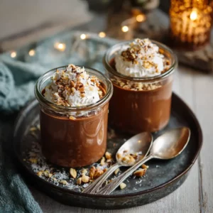 jars of vegan chocolate mousse with toppings