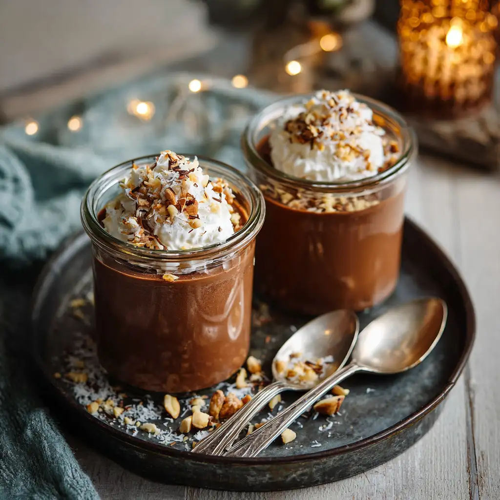 jars of vegan chocolate mousse with toppings