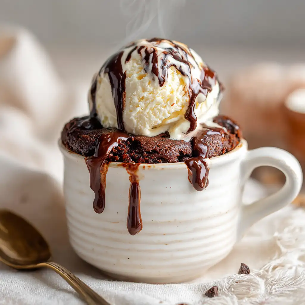 Served vegan mug cake with toppings